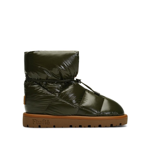 Shiny Khaki Down Boot